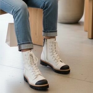 Sigerson Morrison BMIRENE Women’s Combat Boots White Black Cap Toe size 7.5